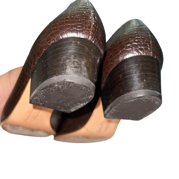 Salvatore Ferragamo Womens Pumps Size 6 Brown Vara Bow Croc Embossed Leather - Picture 5 of 8